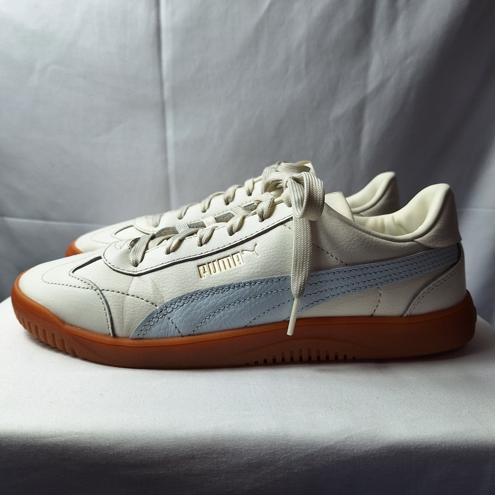 PUMA Club 5v5 Sneaker Womens Sz 8.5 White Blue Leather Gum Sole Minimalist Retro - Picture 5 of 11